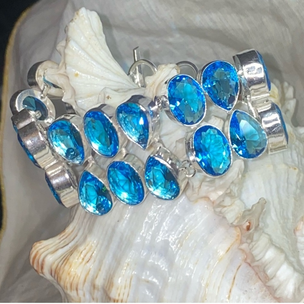 Sparkling Ocean Blue Topaz Multi-gem Statement Bracelet